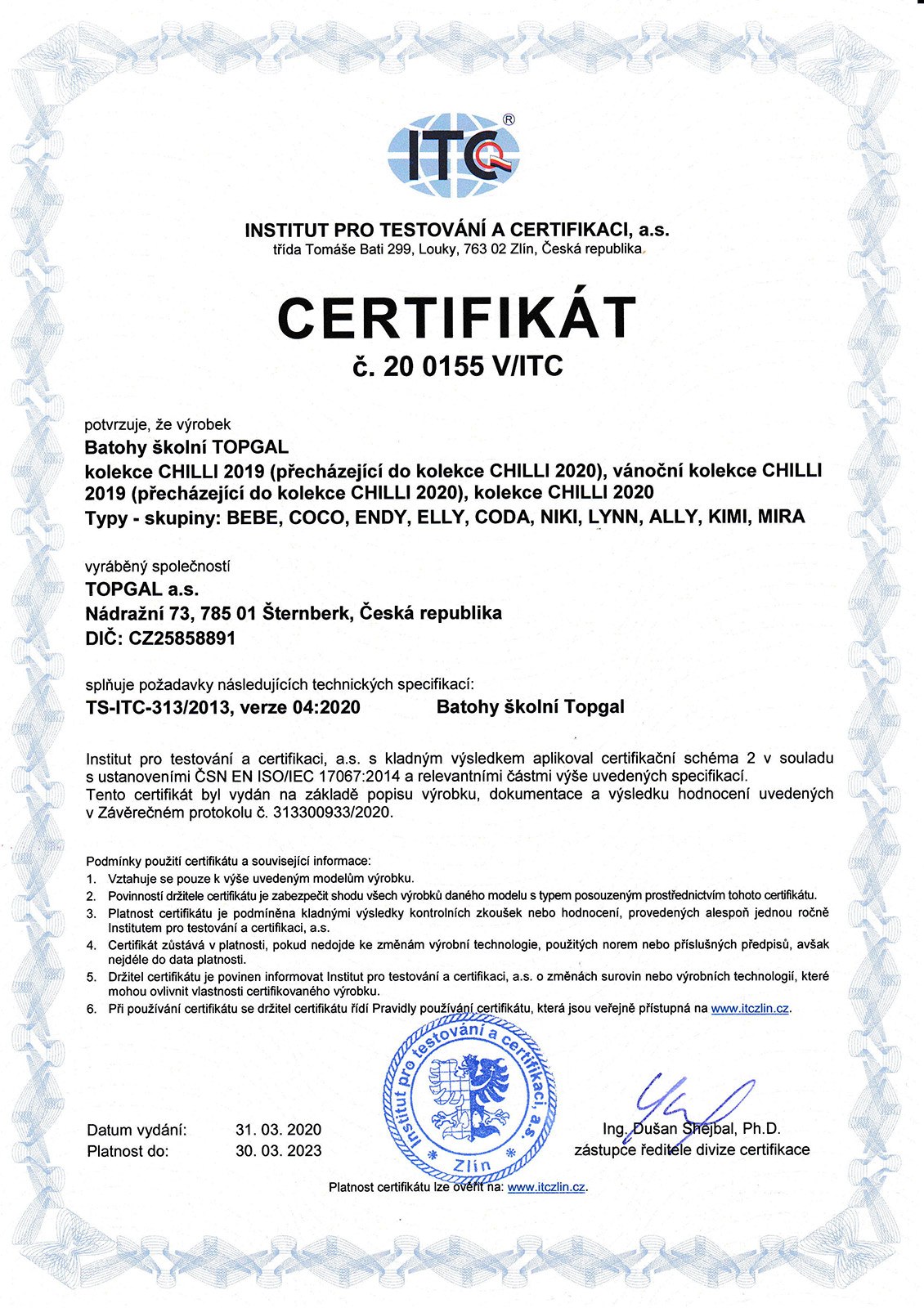 Plecaki TOPGAL z certyfikatem - 01